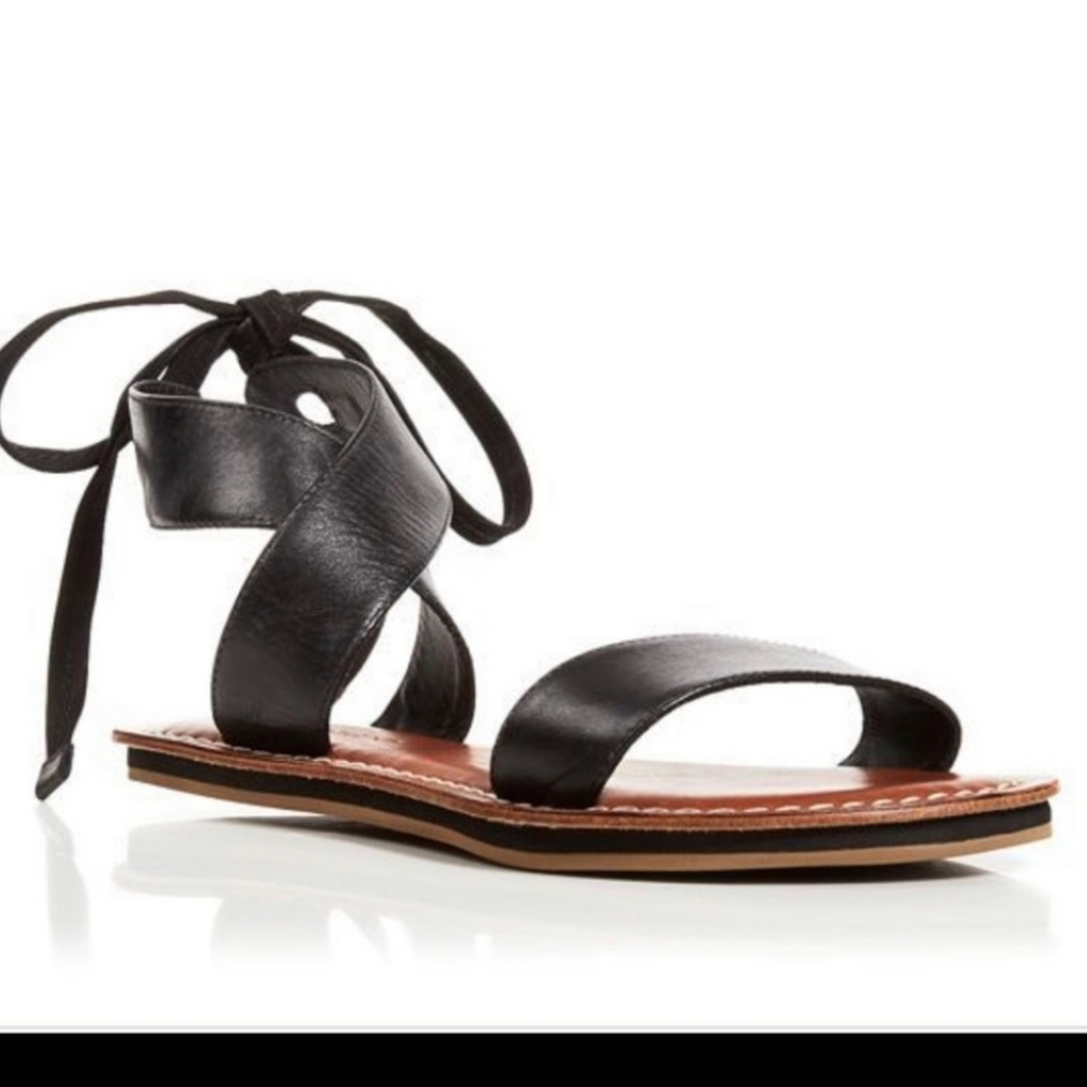 Bernardo Black Leather Wrap Ankle Sandal Lace Up Gladiator 9 Black Tan - Picture 2 of 10